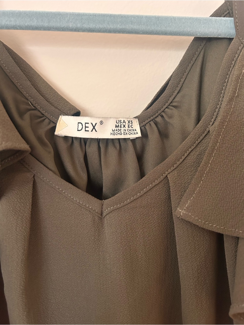 DEX Olive Cold-Shoulder Ruffle Mini Dress - Picture 3 of 5